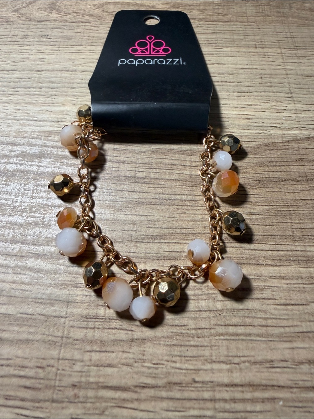 paparazzi Gold and Cream Beaded Charm Bracelet